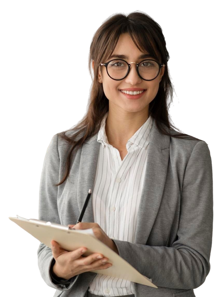 happy professional middle eastern female psychologist looking smiling camera working modern office